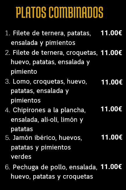 Platos Combinados Entre Copas